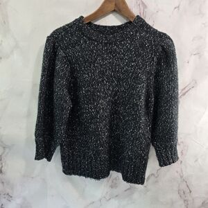 Popsugar Sweater Womens Small Black Gray Puff Sleeve Crewneck